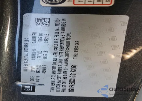 2016 Chevrolet Camaro Lt из США, поврежденный, VIN 1G1FA3DX1G0173061